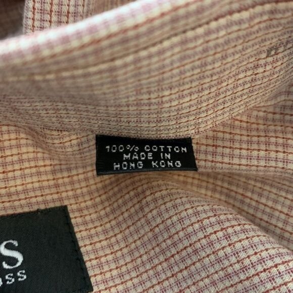 Hugo Boss Shirt Mens 16.5 Long Sleeve Button Down Top Plaid Work Casual Orange - Picture 12 of 12